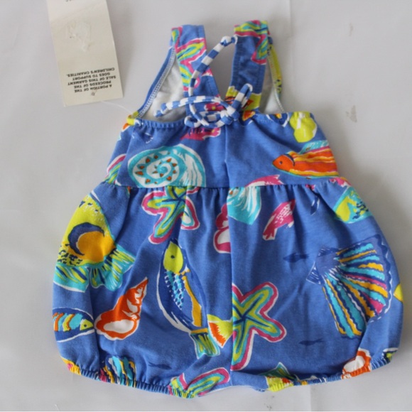 Blue Fish Print Girl Friends By Anita G Overalls Size 6 - Picture 3 of 6